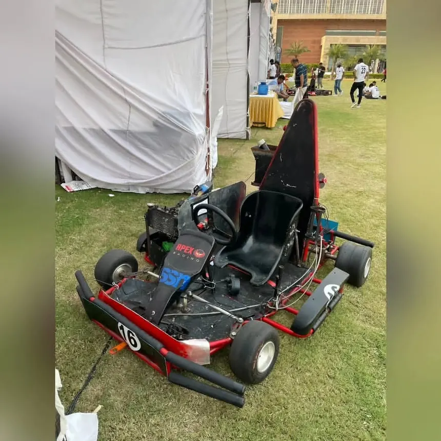 The kart part built under a tarpaulin during the IKR season.